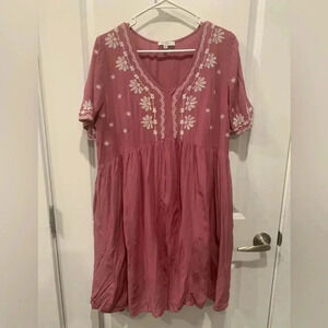 Polagram Mauve Embroidered Boho Bohemian Flowy Women’s Dress Size Medium